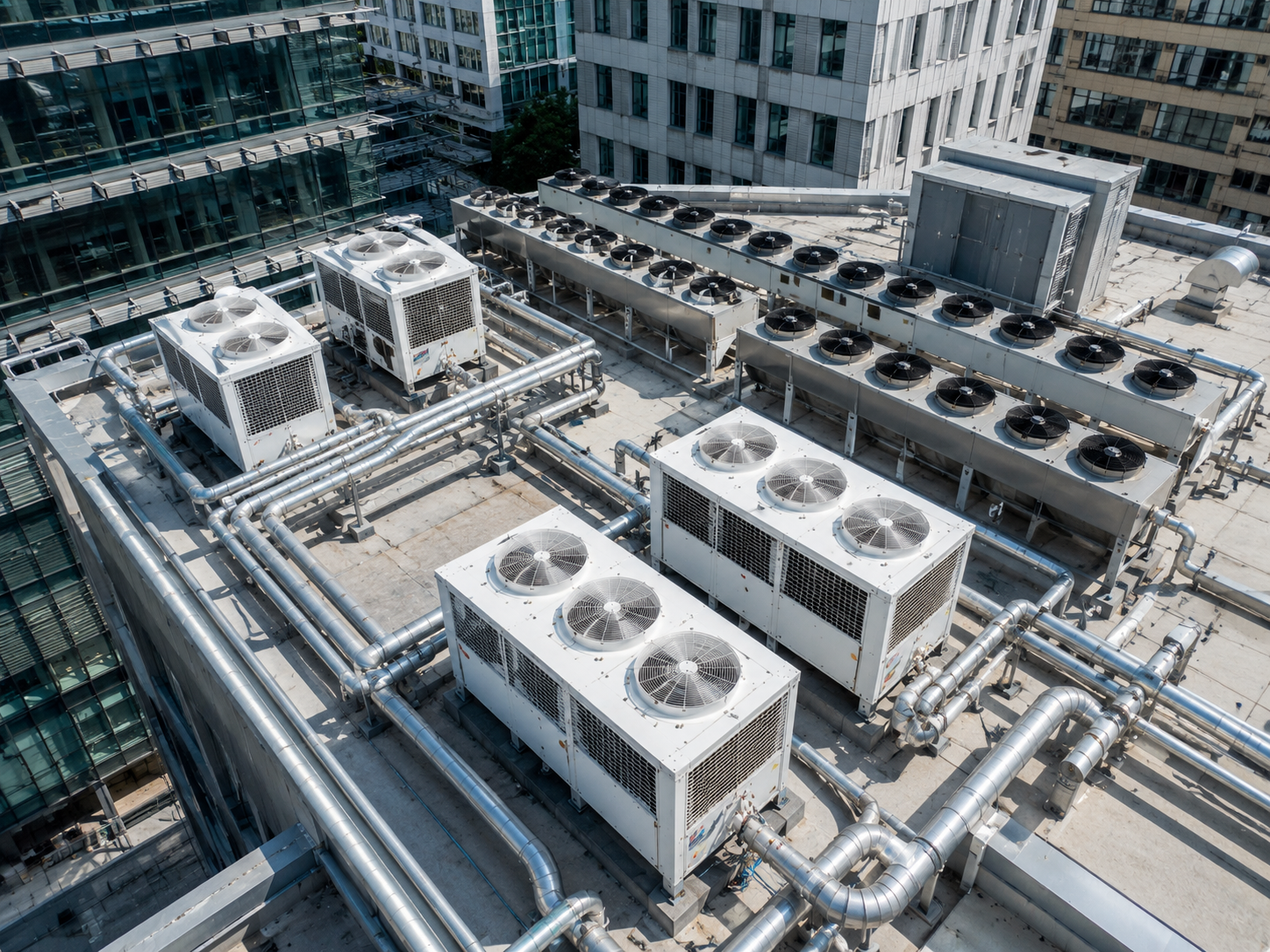 Installed HVAC ductwork in commercial ceiling plenum